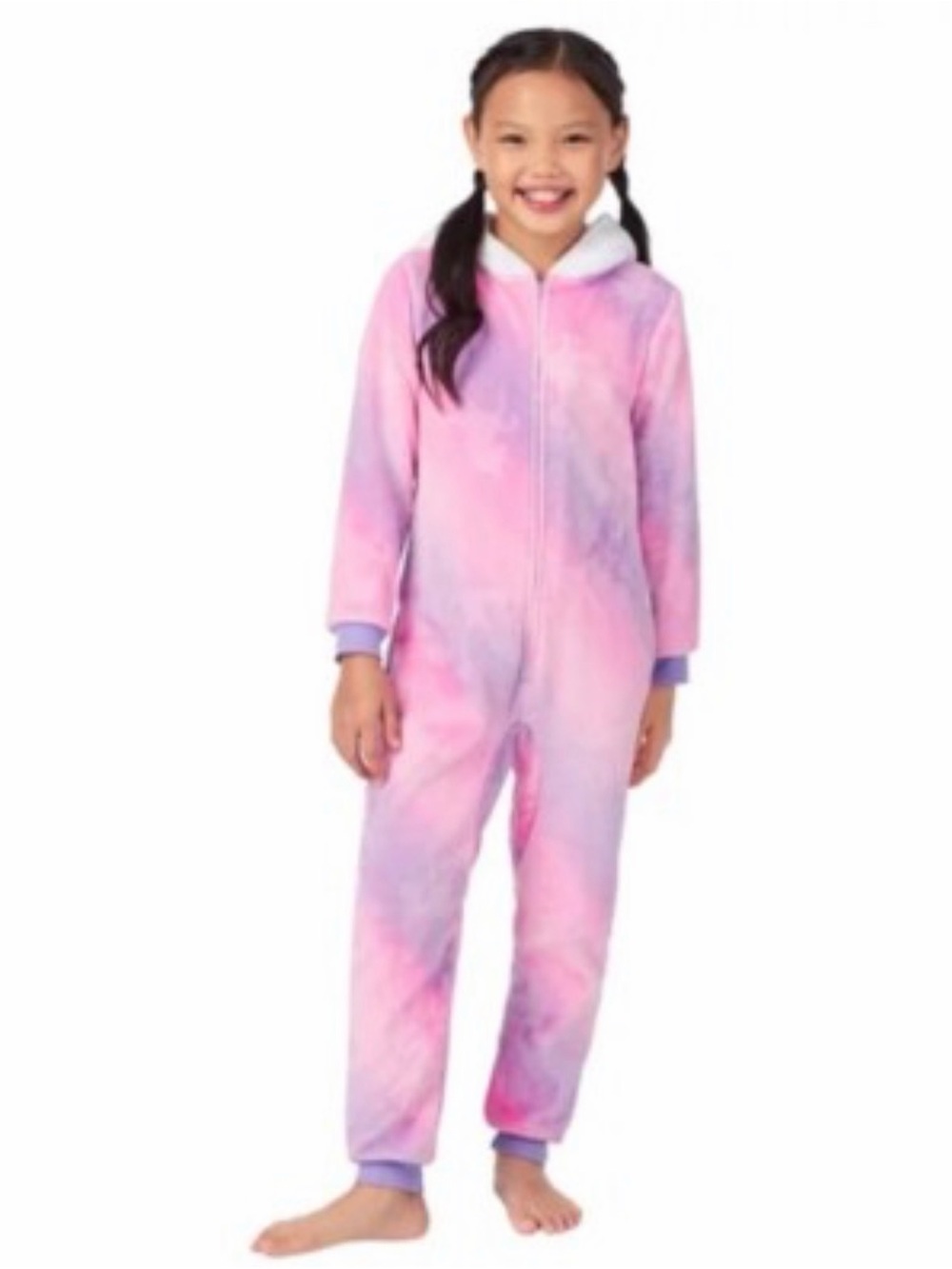 Girls' Pink Tie-Dye Fleece One-Piece Pajama